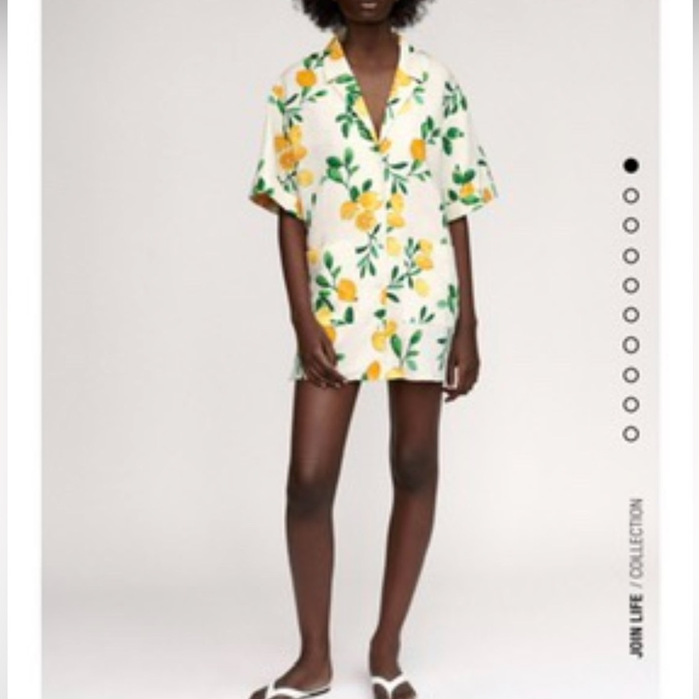 Lemon Print Button-Up Shirt